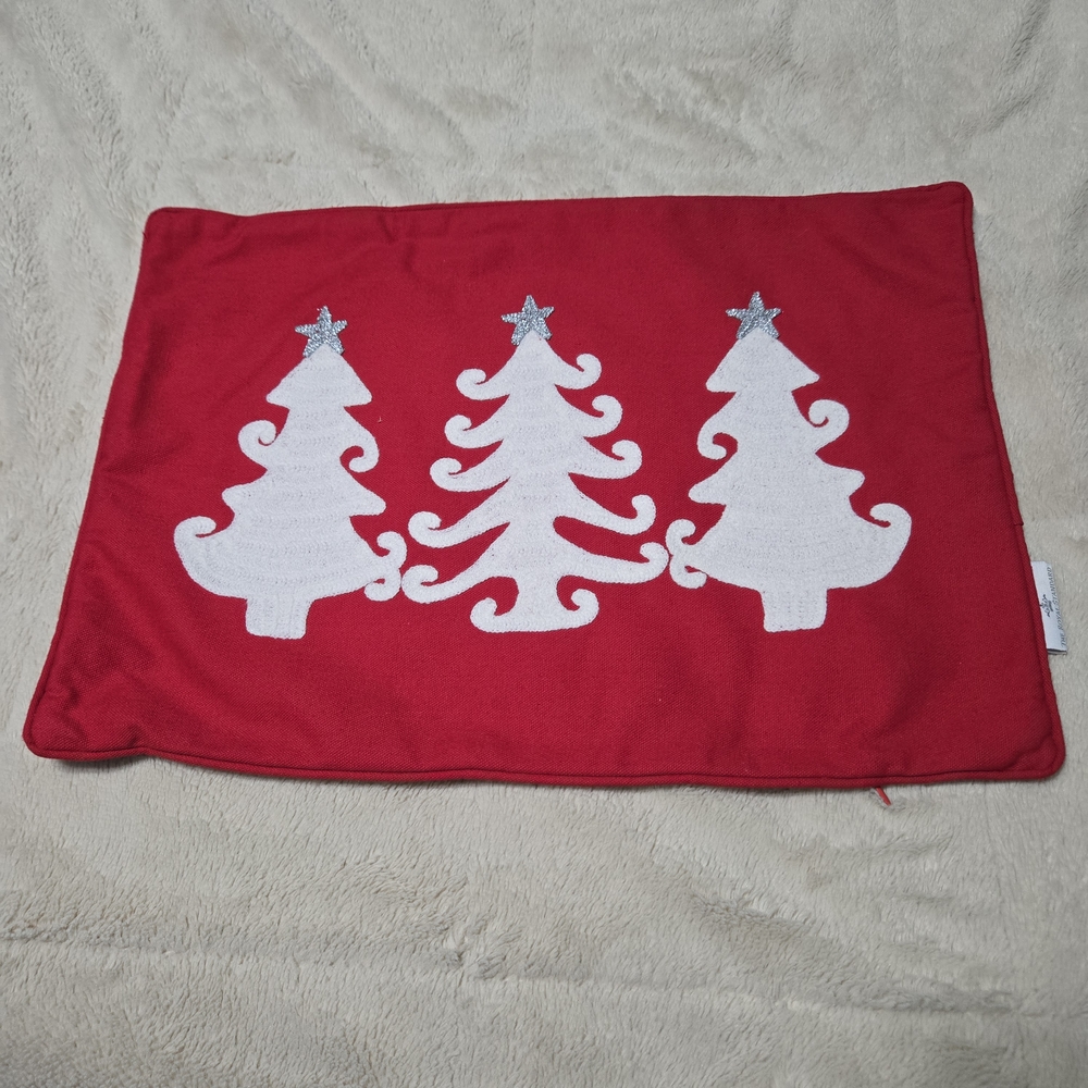 Holiday Red and White Christmas Tree Pillow Cover Only